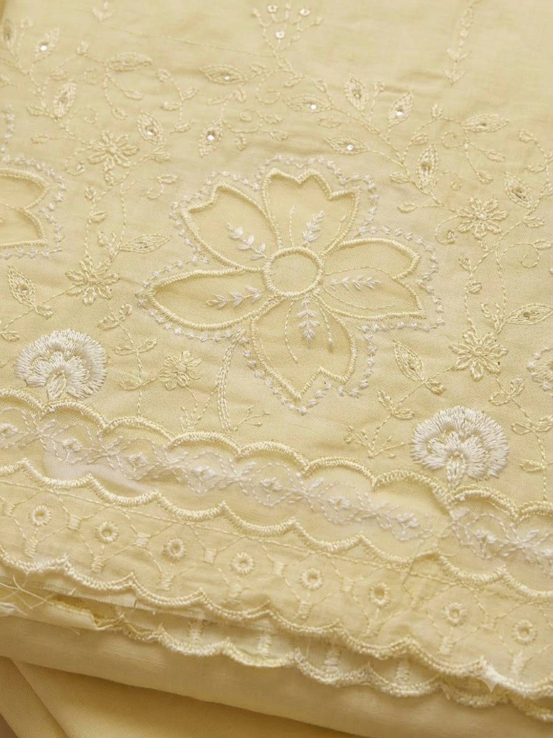 Yellow Cotton Blend Embroidered Unstitched Dress Material