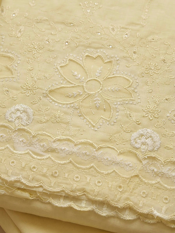 Yellow Cotton Blend Embroidered Unstitched Dress Material