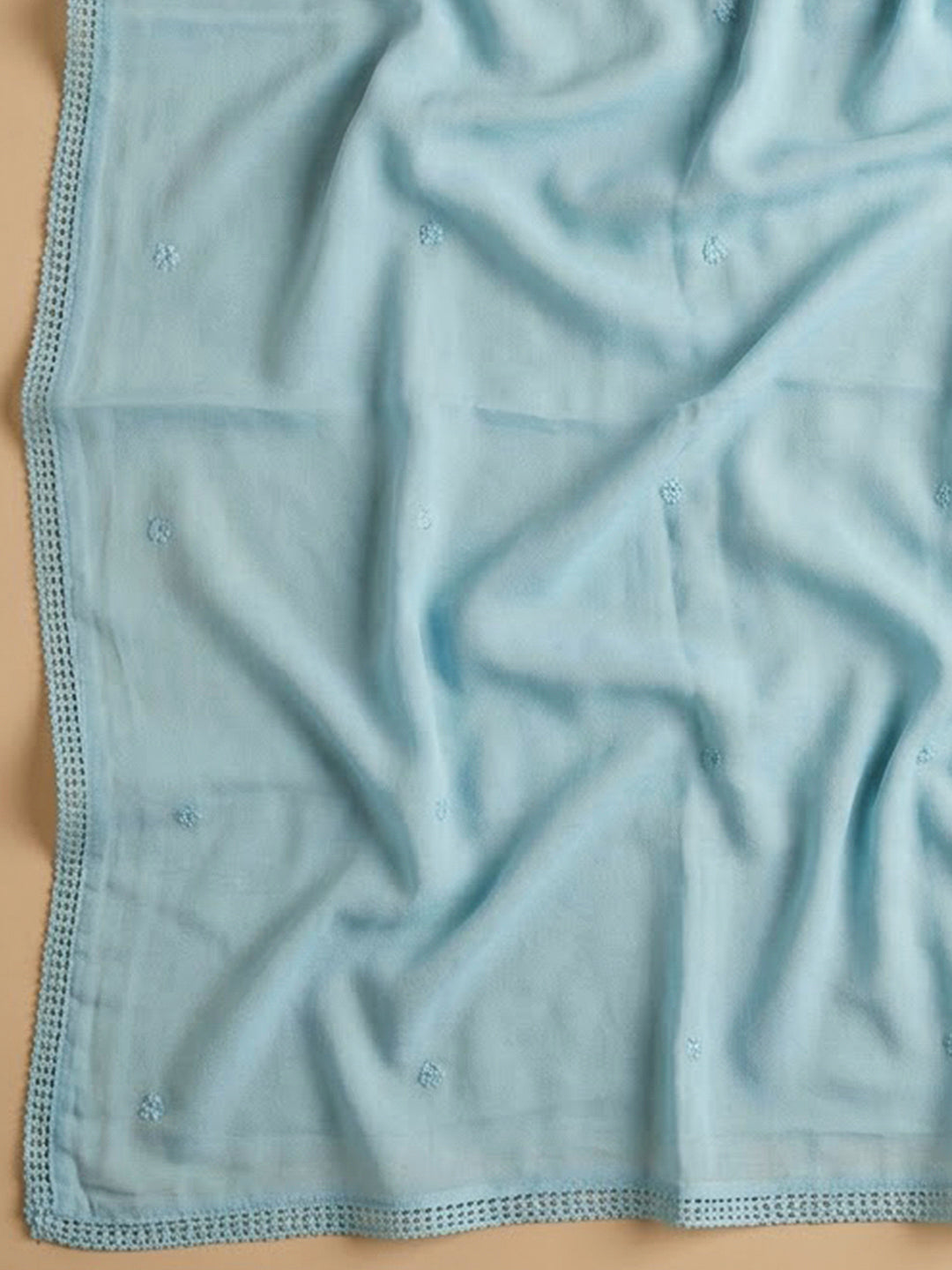 Blue Cotton Blend Embroidered Unstitched Dress Material