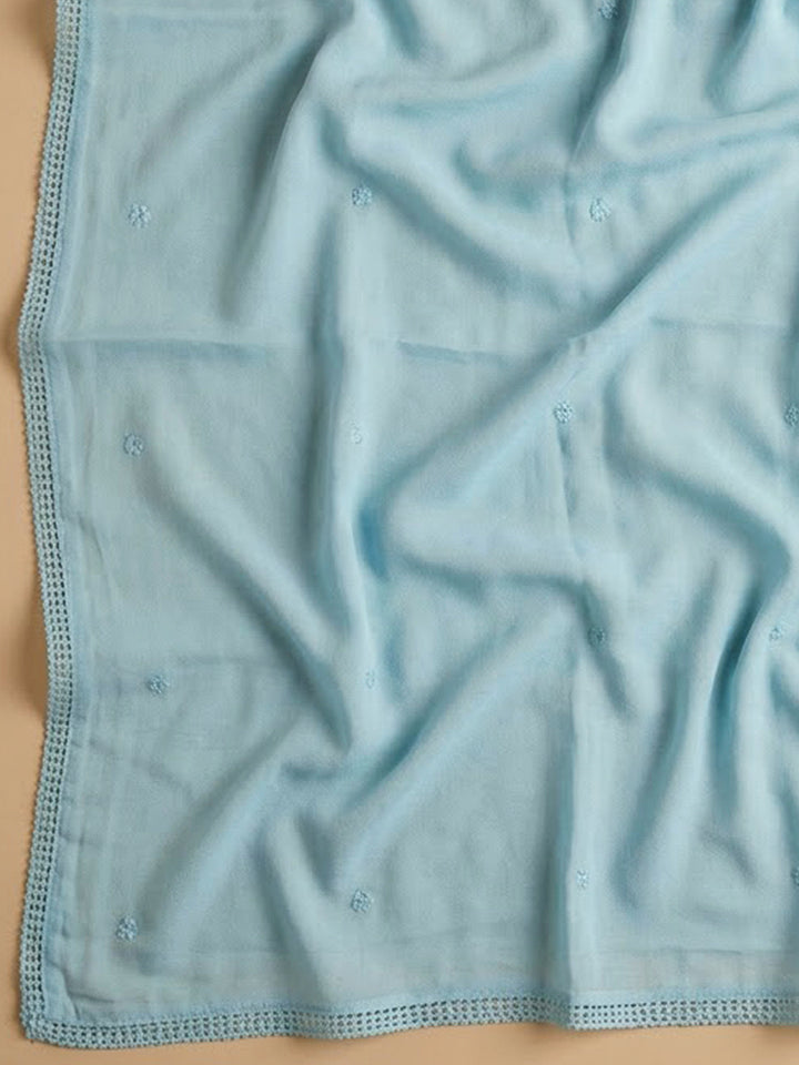 Blue Cotton Blend Embroidered Unstitched Dress Material