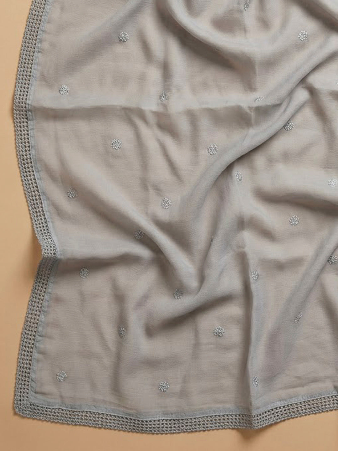Grey Cotton Blend Embroidered Unstitched Dress Material