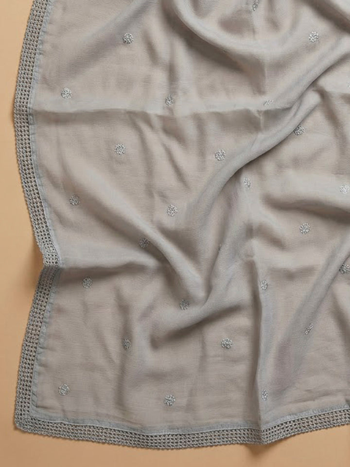 Grey Cotton Blend Embroidered Unstitched Dress Material