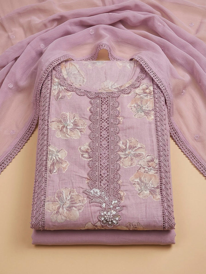 Onion Pink Cotton Blend Embroidered Unstitched Dress Material