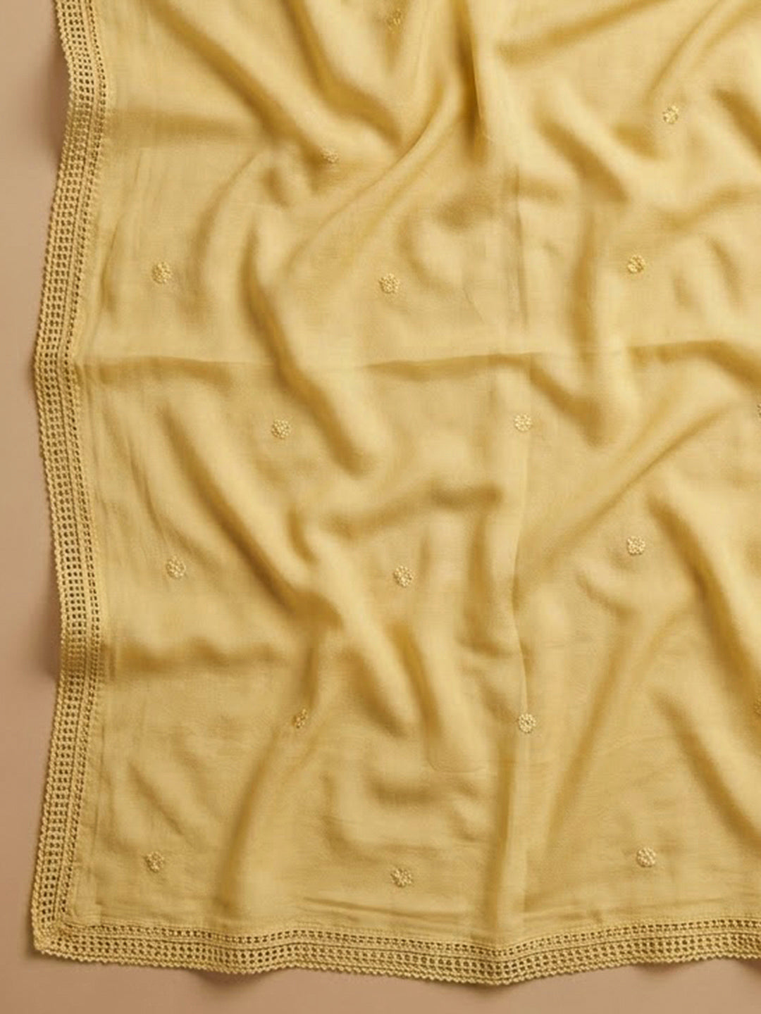 Yellow Cotton Blend Embroidered Unstitched Dress Material