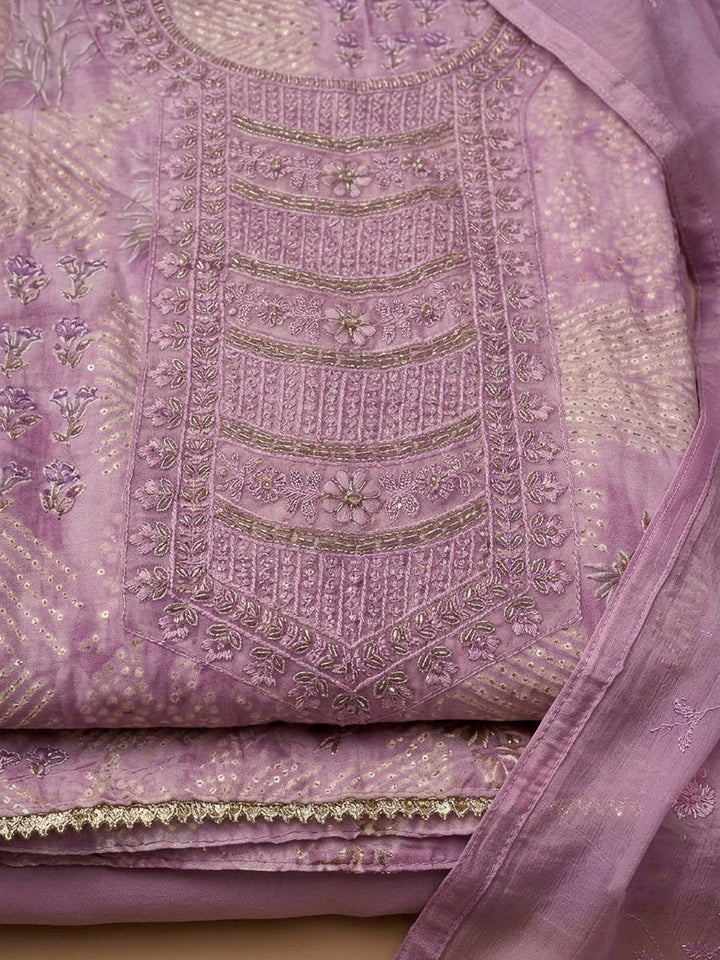 Lavender Cotton Blend Embroidered Unstitched Dress Material