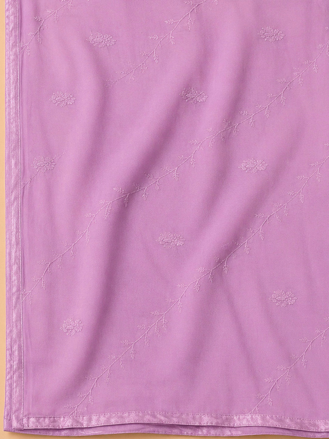 Lavender Cotton Blend Embroidered Unstitched Dress Material