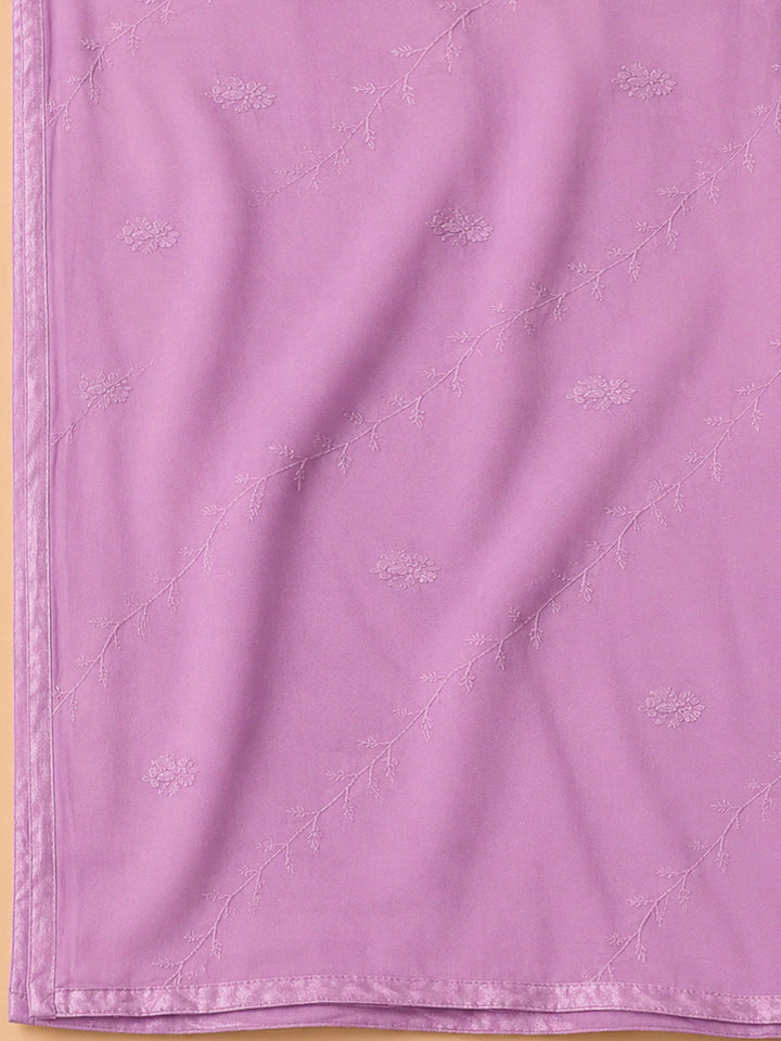 Lavender Cotton Blend Embroidered Unstitched Dress Material