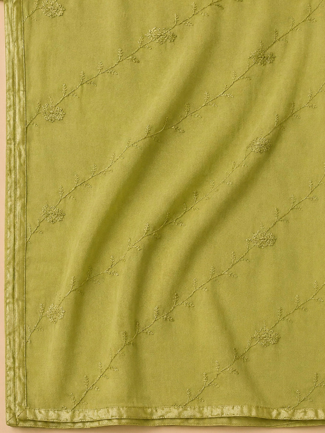 Mehndi Cotton Blend Embroidered Unstitched Dress Material