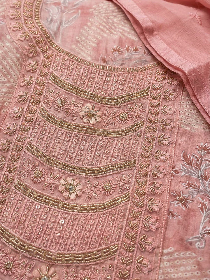 Peach Cotton Blend Embroidered Unstitched Dress Material