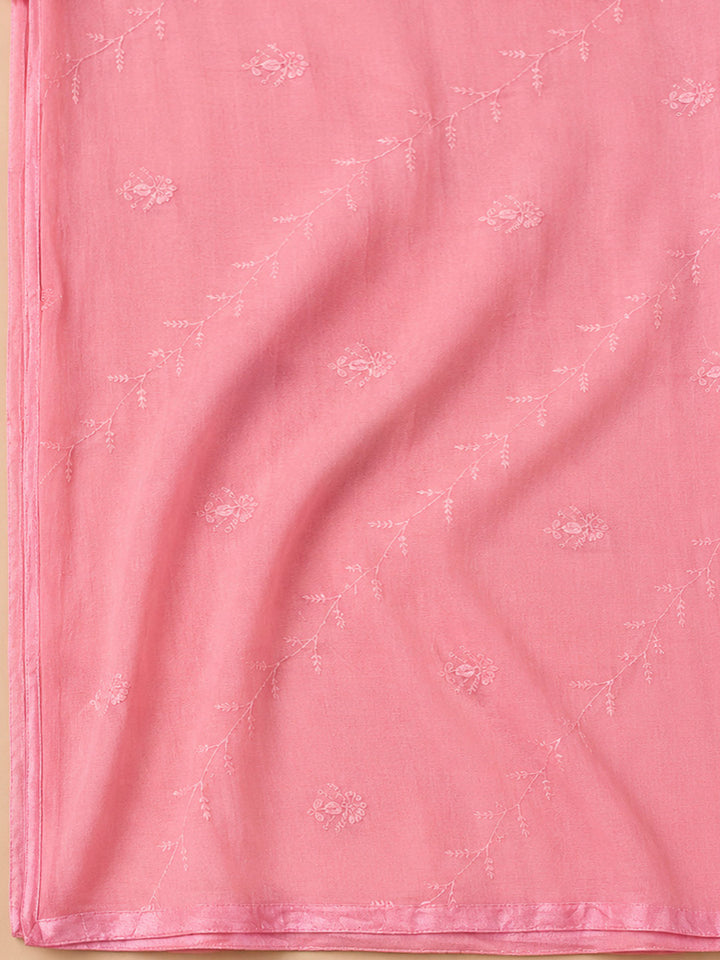 Peach Cotton Blend Embroidered Unstitched Dress Material