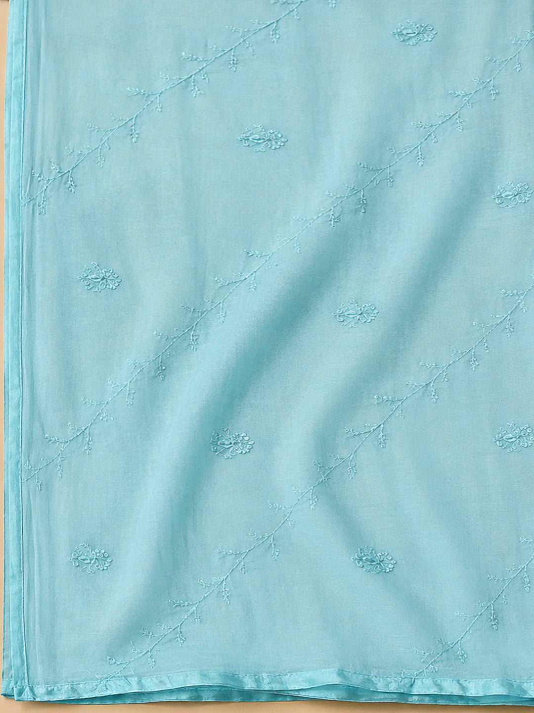 Sky Blue Cotton Blend Embroidered Unstitched Dress Material