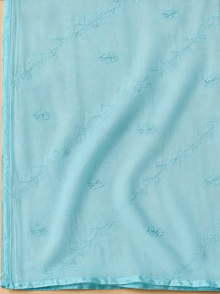 Sky Blue Cotton Blend Embroidered Unstitched Dress Material