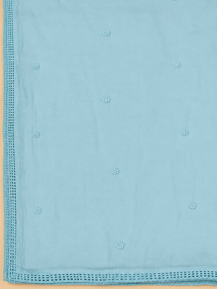 Blue Cotton Blend Printed Unstitched Dress Material
