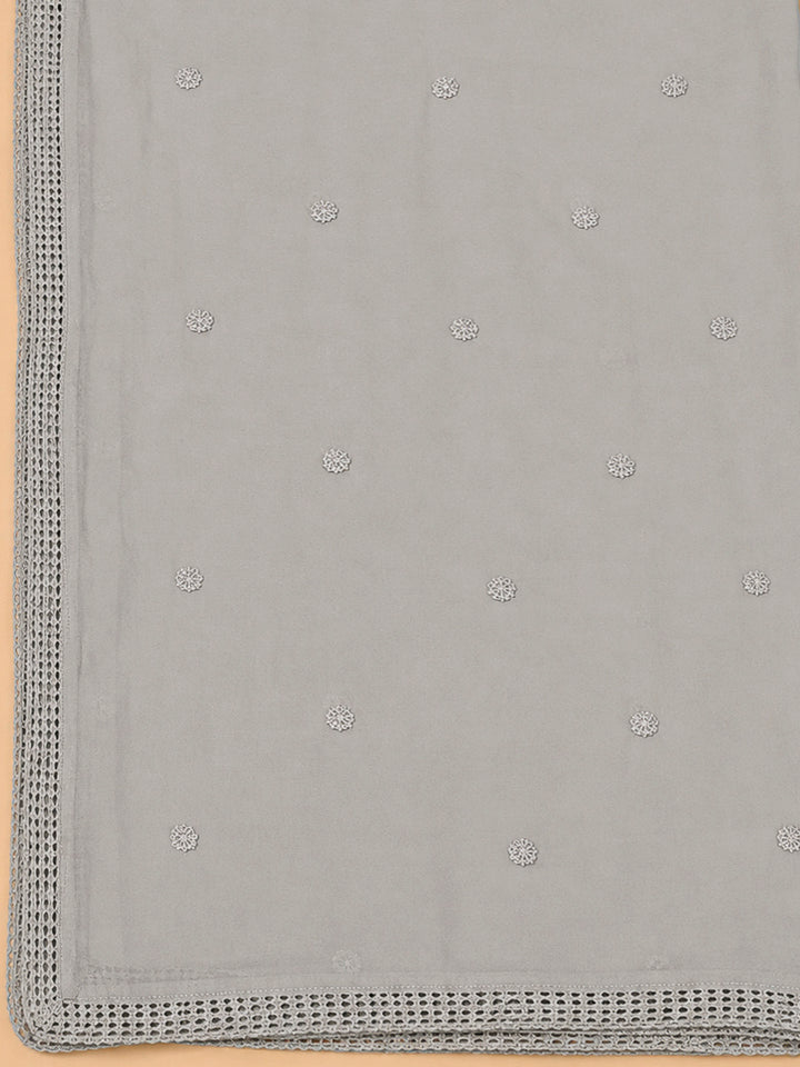 Grey Cotton Blend Printed Unstitched Dress Material