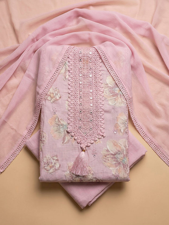 Pink Cotton Blend Printed Unstitched Dress Material