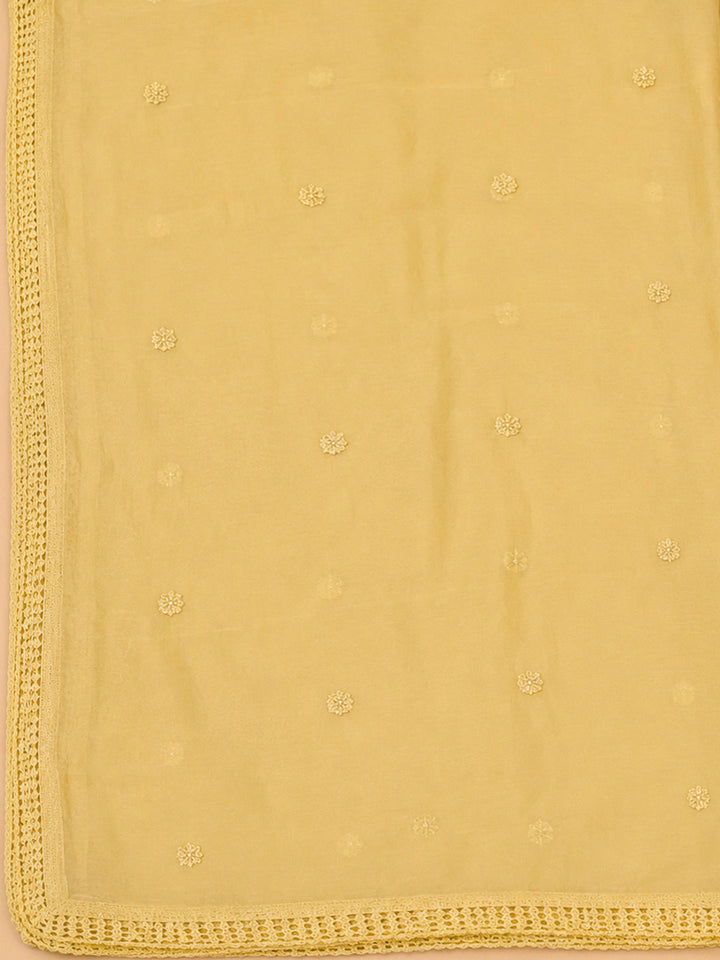 Yellow Cotton Blend Printed Unstitched Dress Material