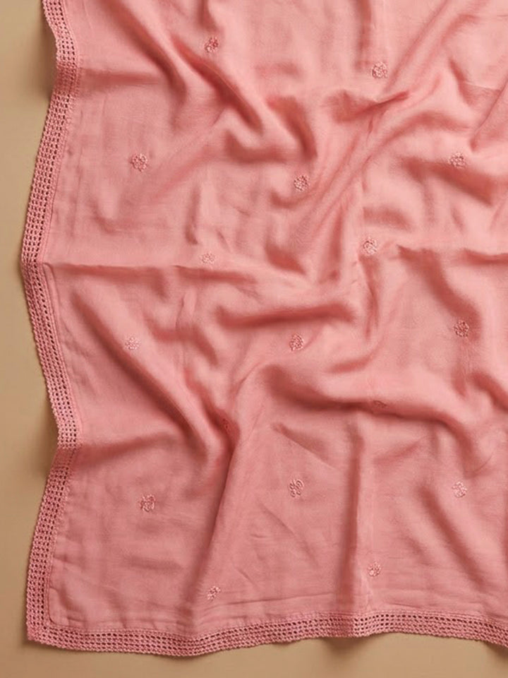 Peach Cotton Blend Printed Unstitched Dress Material