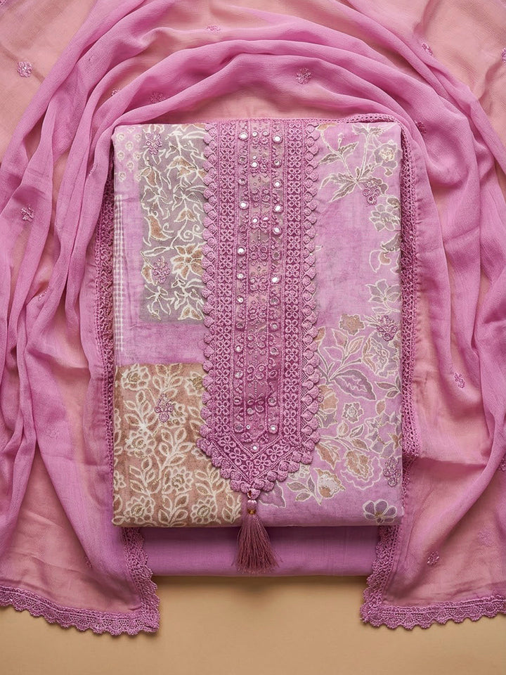 Pink Cotton Blend Printed Unstitched Dress Material