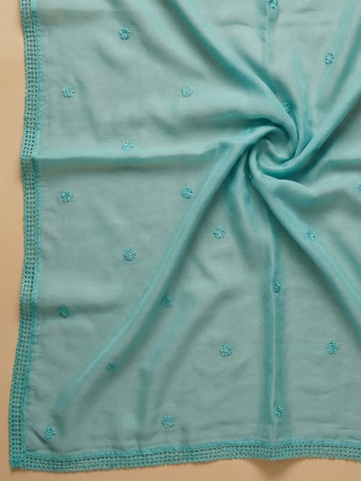 Sky Blue Cotton Blend Printed Unstitched Dress Material
