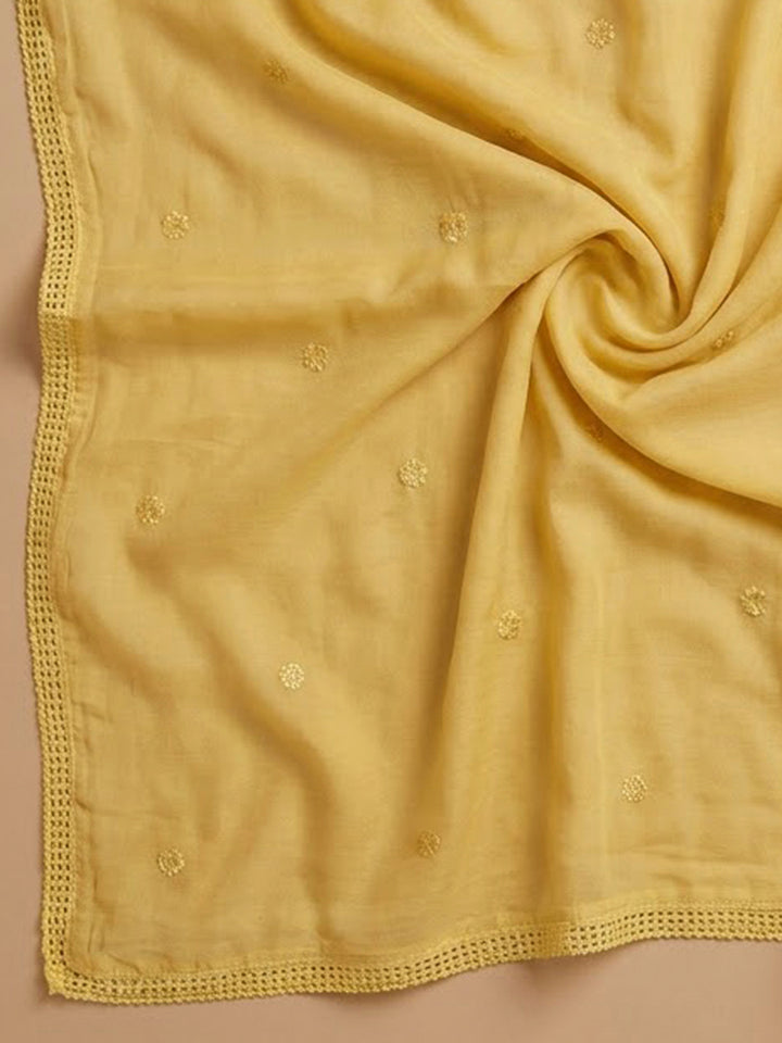 Yellow Cotton Blend Printed Unstitched Dress Material