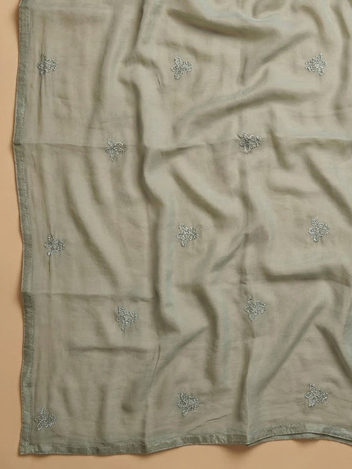 Grey Cotton Blend Embroidered Unstitched Dress Material