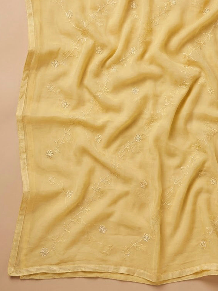 Yellow Cotton Blend Embroidered Unstitched Dress Material