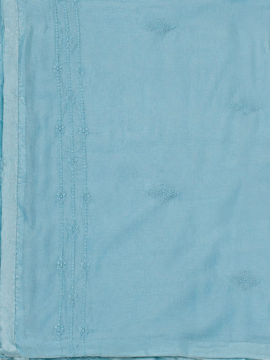 Blue Cotton Blend Embroidered Unstitched Dress Material