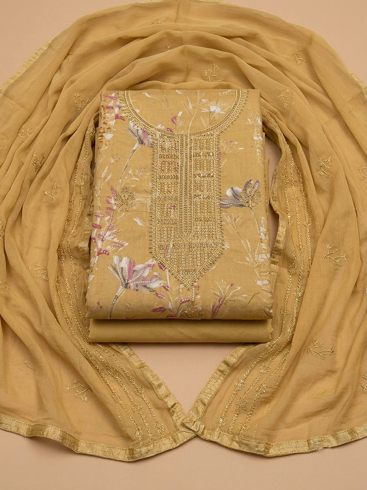 Mustard Cotton Blend Embroidered Unstitched Dress Material