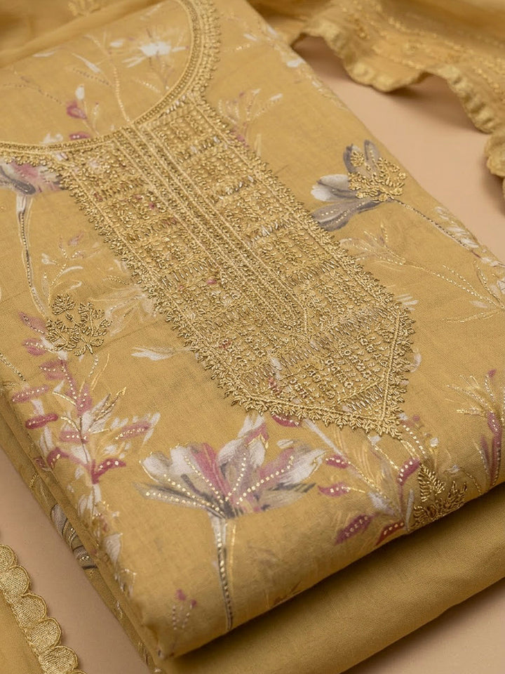 Mustard Cotton Blend Embroidered Unstitched Dress Material
