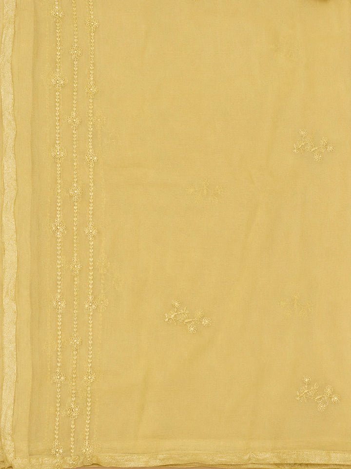 Mustard Cotton Blend Embroidered Unstitched Dress Material