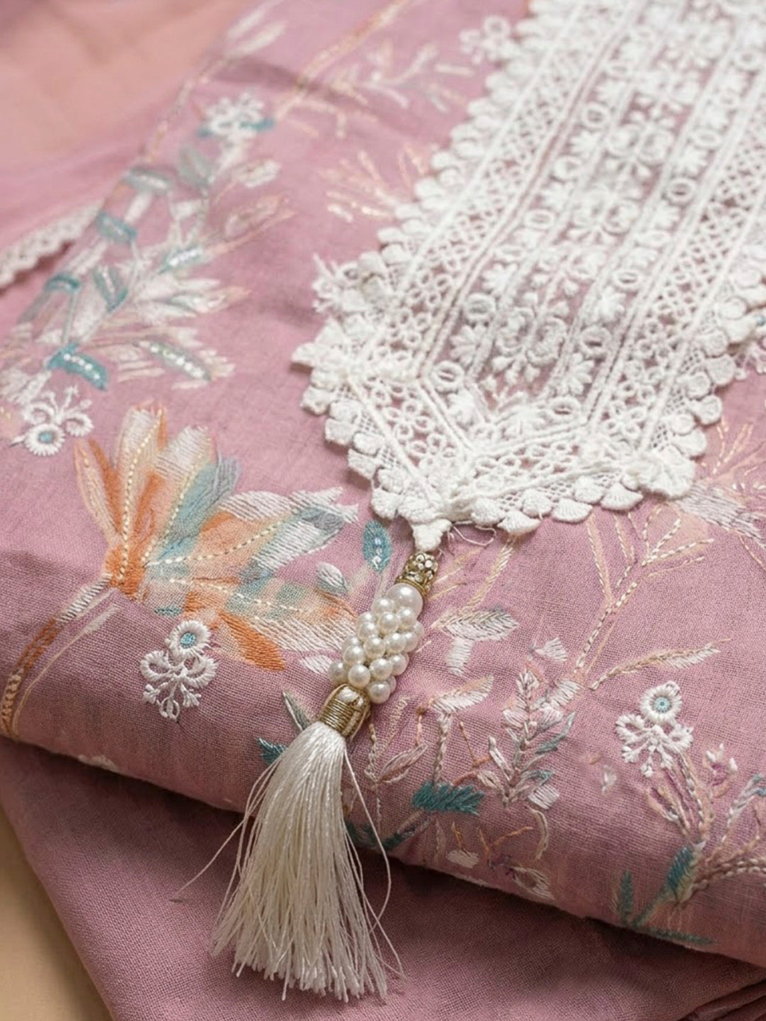 Onion Pink Cotton Blend Printed Unstitched Dress Material