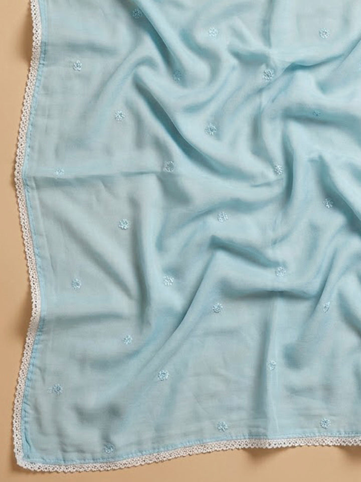 Sky Blue Cotton Blend Printed Unstitched Dress Material