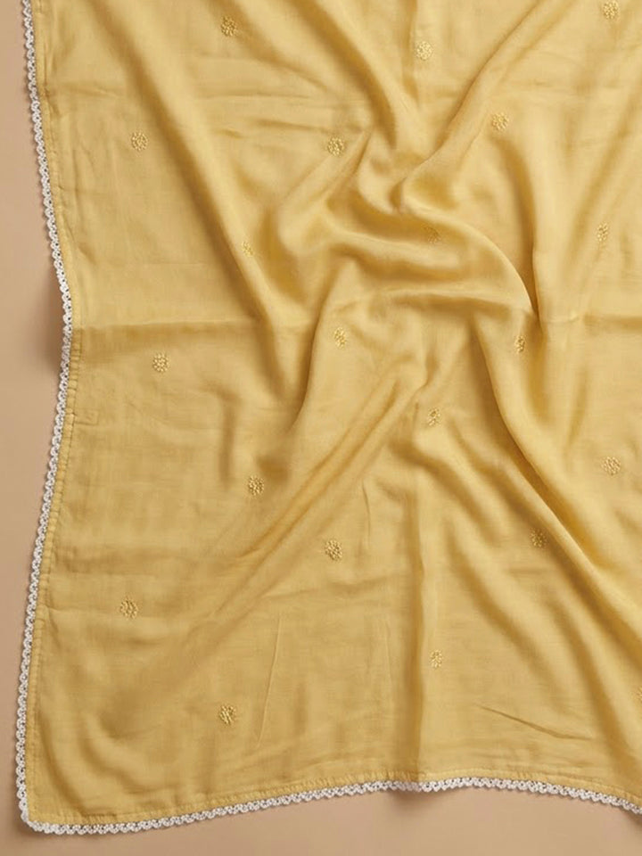 Yellow Cotton Blend Printed Unstitched Dress Material