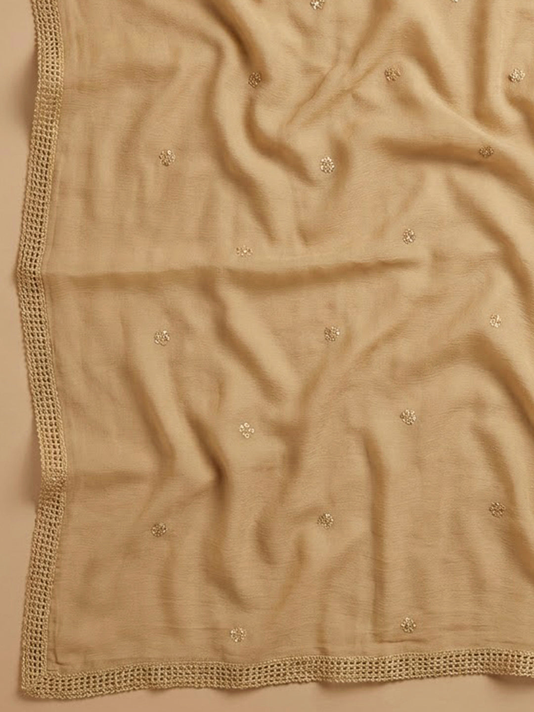 Beige Cotton Blend Embroidered Unstitched Dress Material