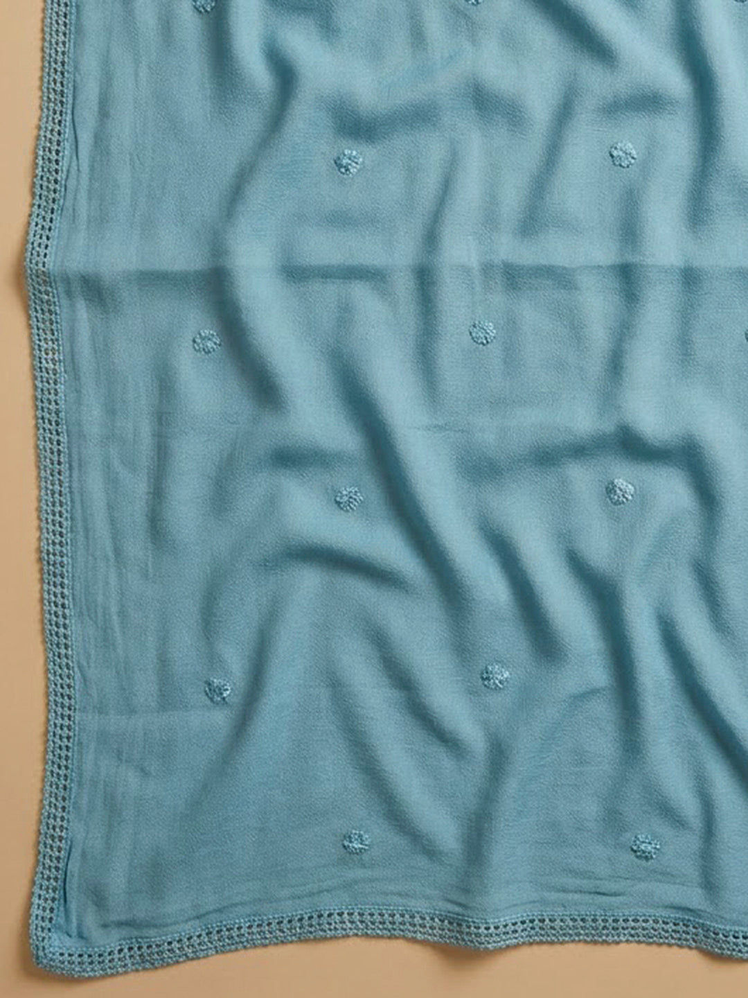 Blue Cotton Blend Embroidered Unstitched Dress Material