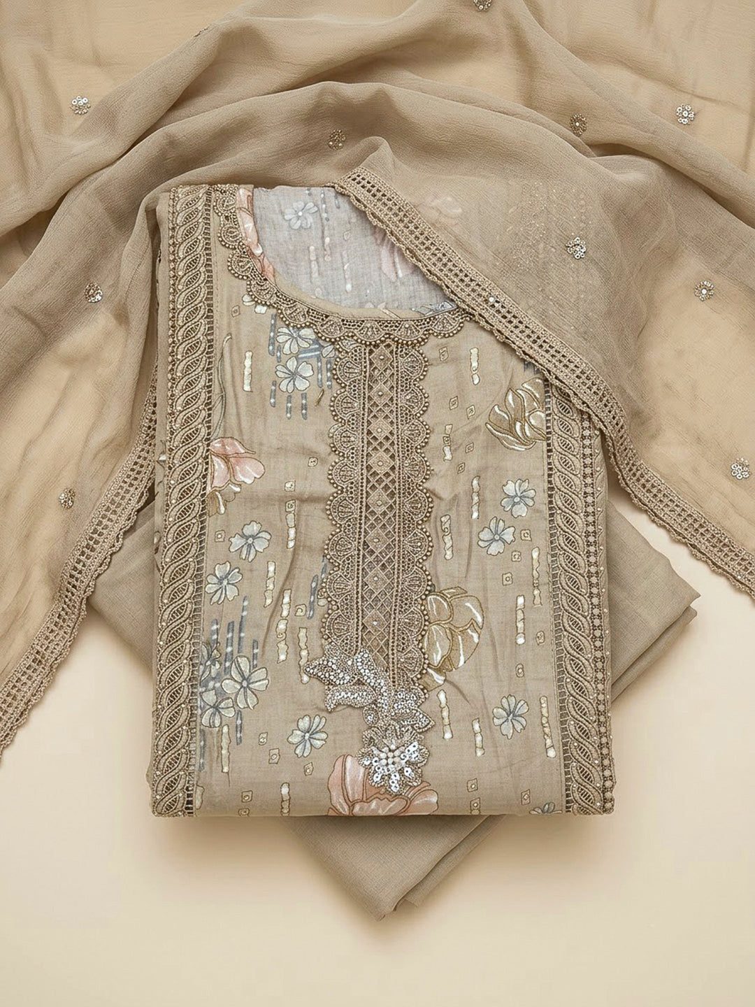 Mouse Cotton Blend Embroidered Unstitched Dress Material