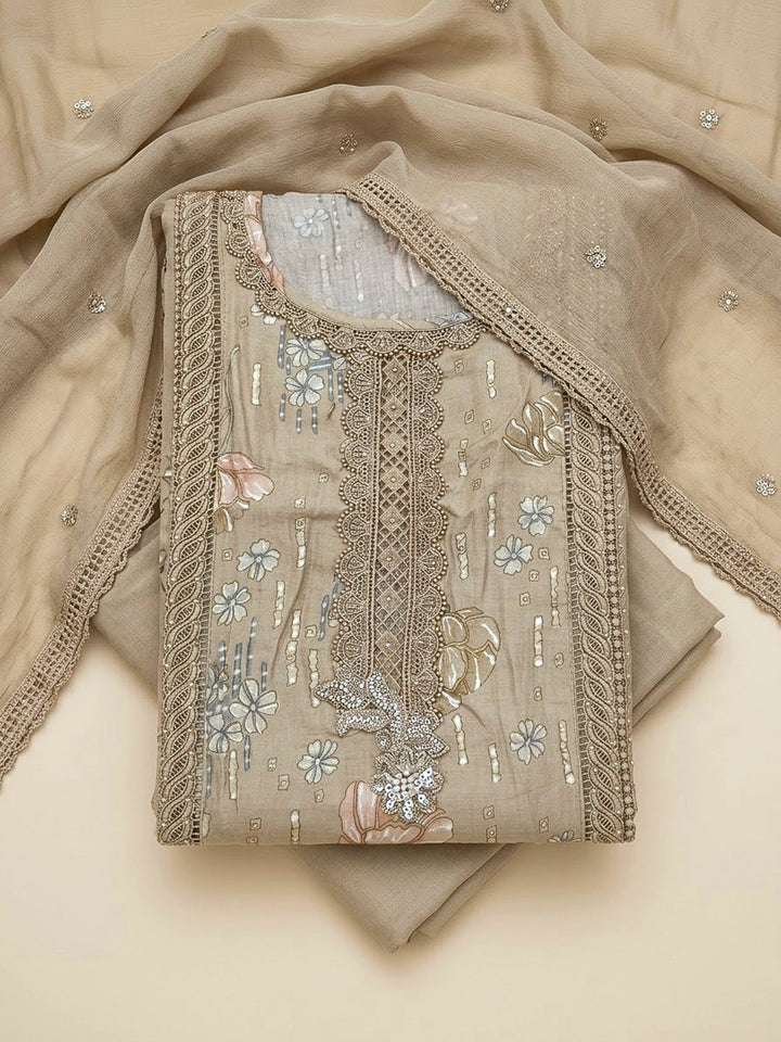 Mouse Cotton Blend Embroidered Unstitched Dress Material