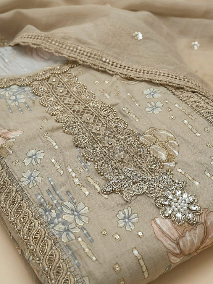 Mouse Cotton Blend Embroidered Unstitched Dress Material