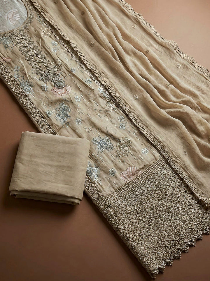 Mouse Cotton Blend Embroidered Unstitched Dress Material