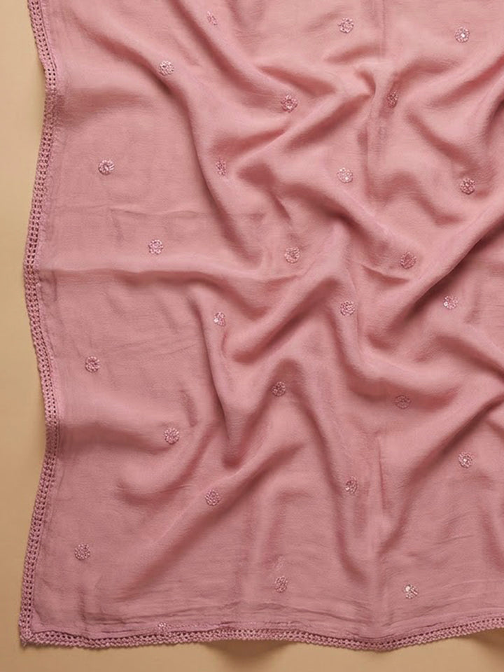 Onion Pink Cotton Blend Embroidered Unstitched Dress Material