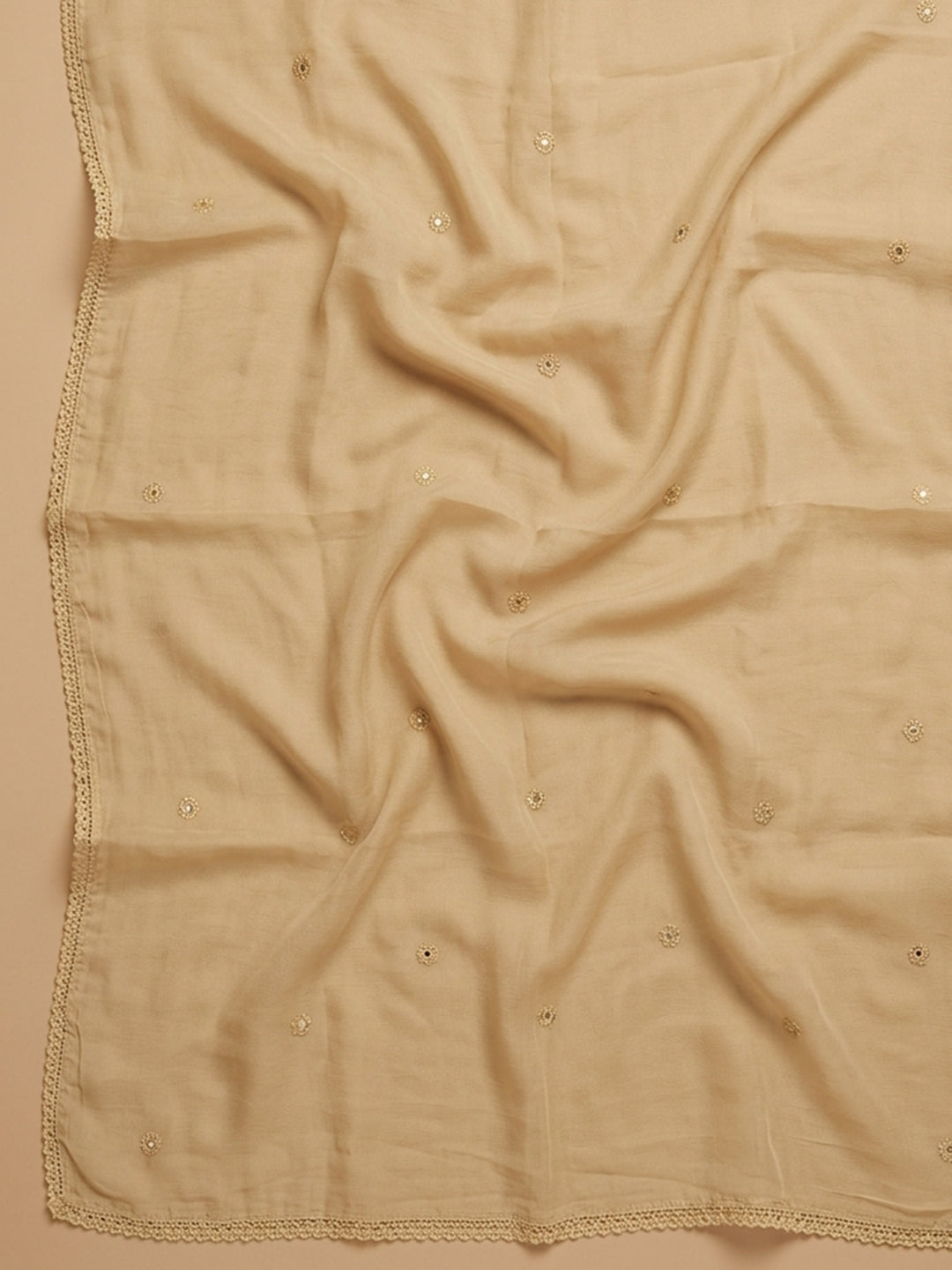 Mustard Embroidered Cotton Blend Unstitched Suit &amp; Pant With Cotton Dupatta