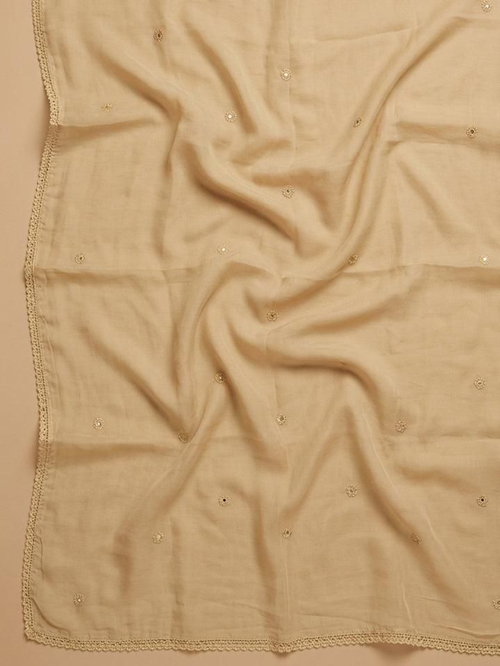 Mustard Embroidered Cotton Blend Unstitched Suit &amp; Pant With Cotton Dupatta