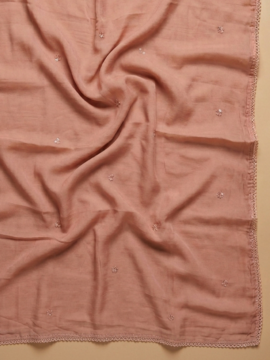 Peach Embroidered Cotton Blend Unstitched Suit &amp; Pant With Cotton Dupatta