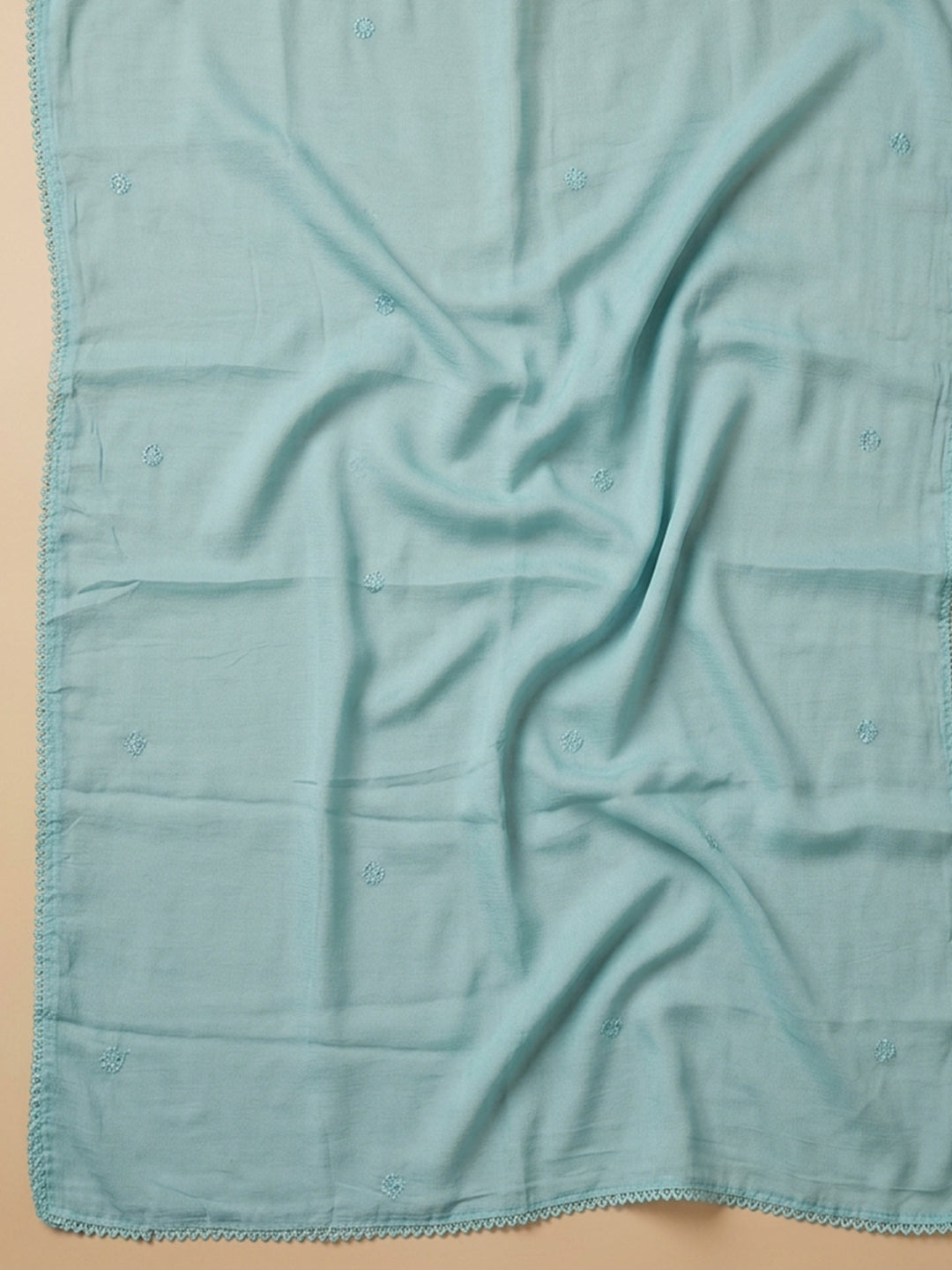 Sky Blue Embroidered Cotton Blend Unstitched Suit &amp; Pant With Cotton Dupatta