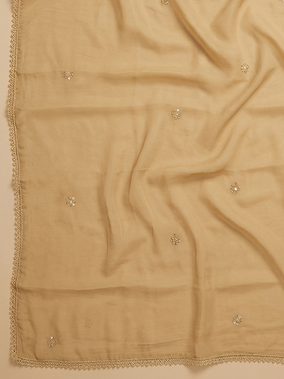 Mustard Embroidered Cotton Blend Unstitched Suit &amp; Pant With Cotton Dupatta
