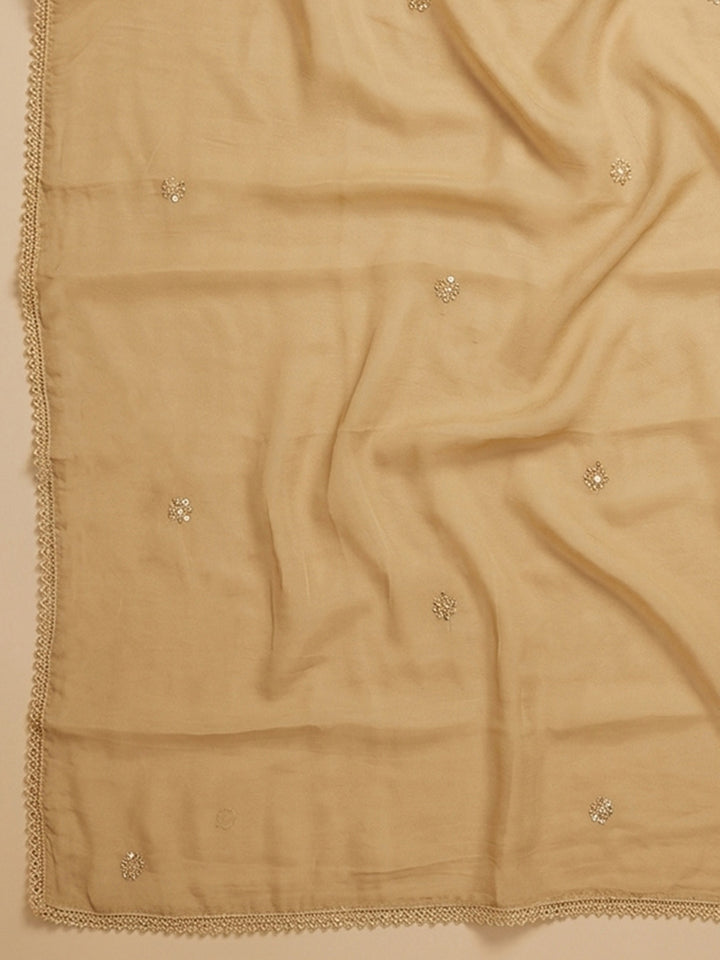 Mustard Embroidered Cotton Blend Unstitched Suit &amp; Pant With Cotton Dupatta