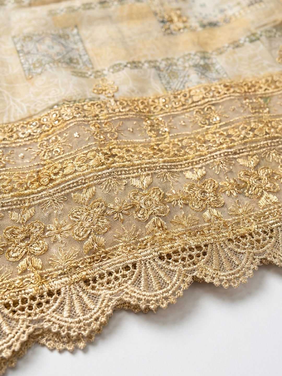 Mustard Embroidered Cotton Blend Unstitched Suit &amp; Pant With Cotton Dupatta