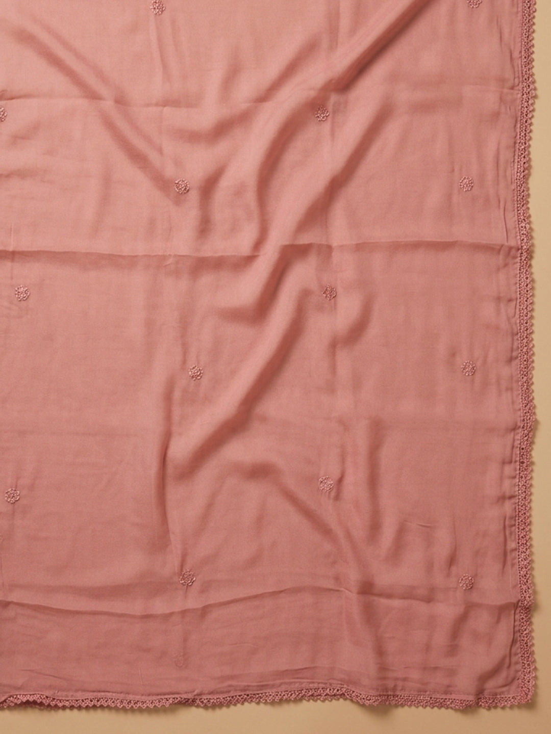 Peach Embroidered Cotton Blend Unstitched Suit &amp; Pant With Cotton Dupatta