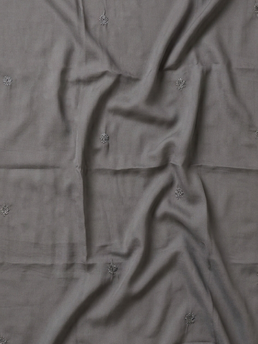 Grey Embroidered Cotton Blend Unstitched Suit &amp; Pant With Cotton Dupatta