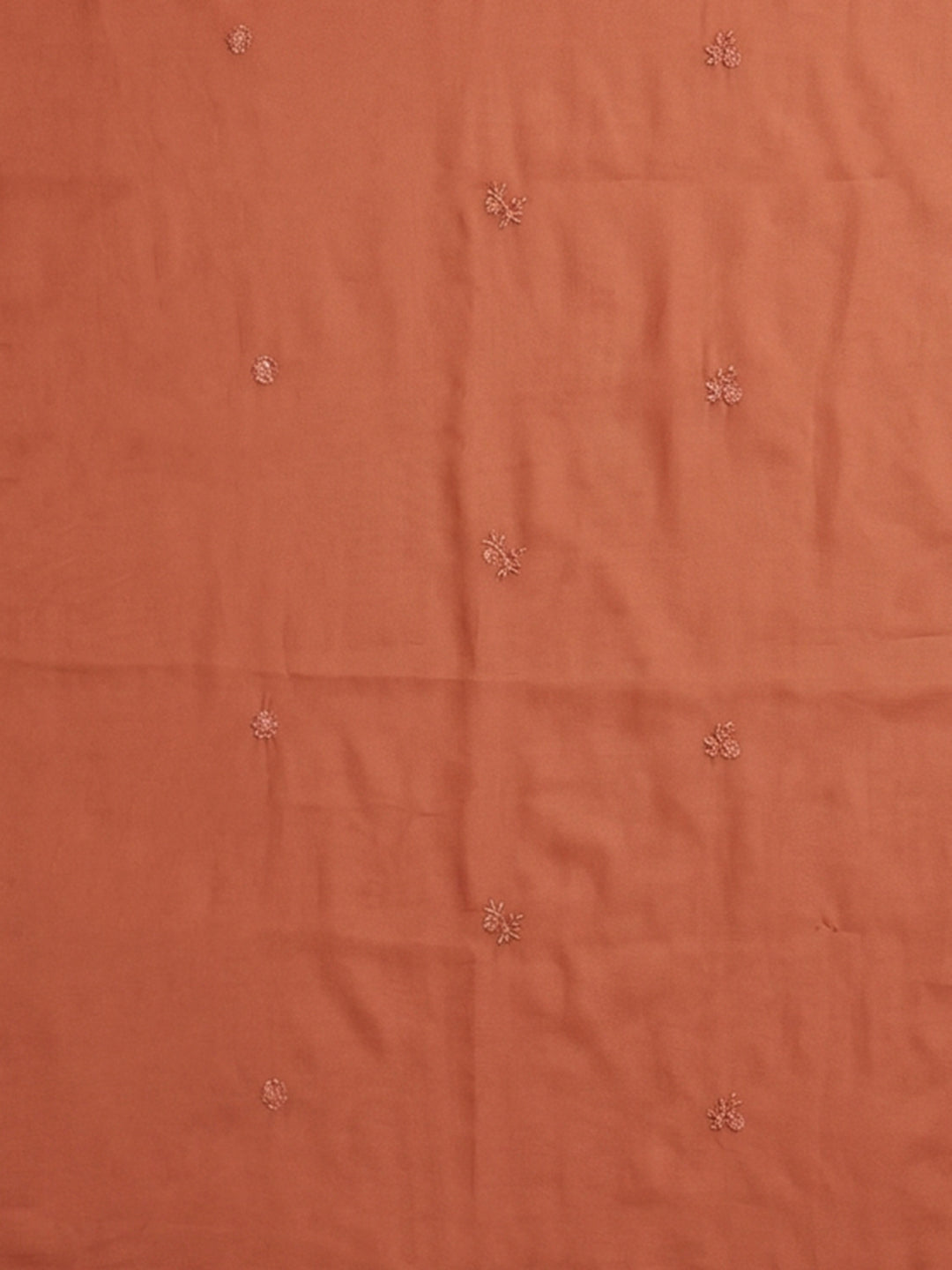 Rust Embroidered Cotton Blend Unstitched Suit &amp; Pant With Cotton Dupatta